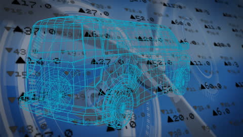 Futuristic Wireframe Car with Data Analytics Background
