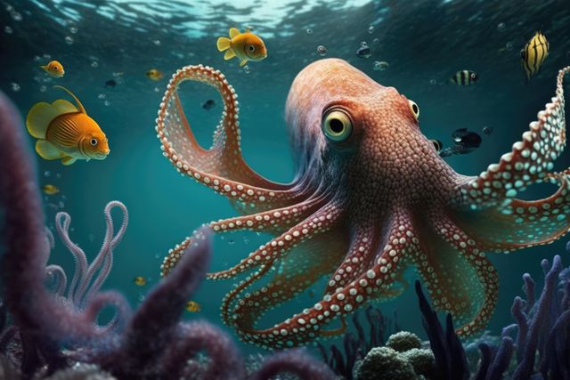 Close up of octopus swimming underwater, created using generative ai technology - Download Free Stock Photos Pikwizard.com