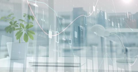 Financial Data Charts Overlaying Office Interior - Download Free Stock Images Pikwizard.com