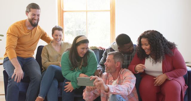 Diverse Friends Gathering and Taking Selfie on Couch - Download Free Stock Images Pikwizard.com