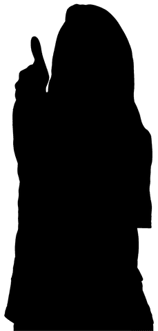 Female silhouette pointing forward on transparent background