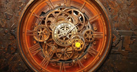Intricate Steampunk Clock with Moving Cogs and Gears