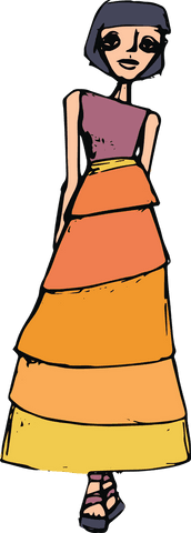 Stylish woman in colorful dress on transparent background