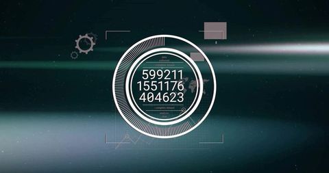 Futuristic HUD displaying rotating concentric progress ring with stacked numeric readouts