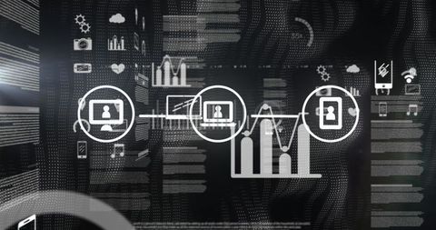 Data Processing on Digital Interface with Graphs and Icons - Download Free Stock Images Pikwizard.com