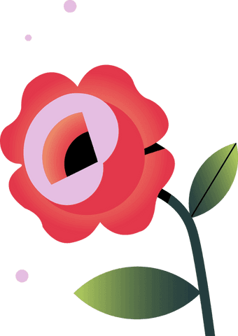 Abstract red flower with green stem on transparent background