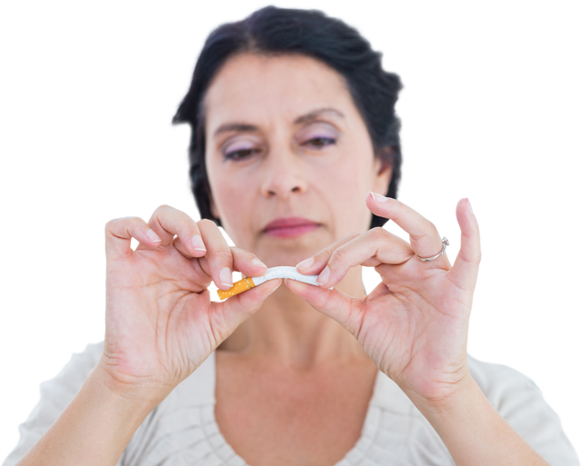 Woman Determinedly Snapping Cigarette on Transparent Background - Download Free Stock Videos Pikwizard.com