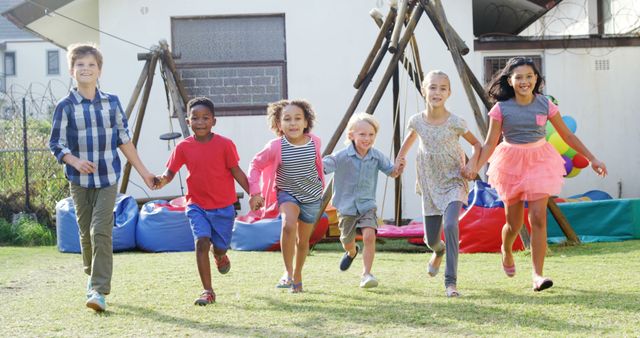 Diverse Group of Happy Children Running on Playground - Download Free Stock Images Pikwizard.com