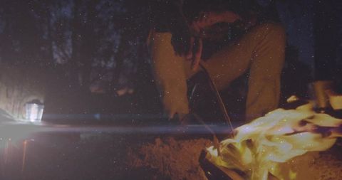 Nighttime Camping Adventure with Campfire Cooking