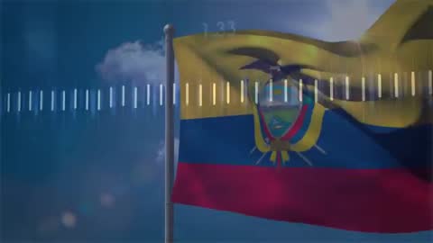 Ecuadorian Flag with Data Visualization Overlay on Sunny Day