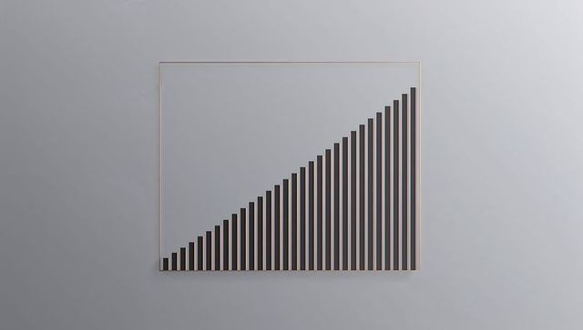 Minimalist geometric wall art featuring rising vertical bars in thin metal frame