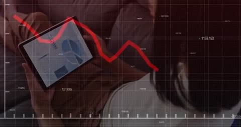 Colleague Discussing Analytics with Line Graph on Tablet