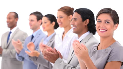 Diverse Professionals Applauding Team Success in Business Attire