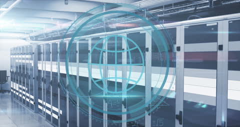 Data Network Globe Transparent Overlay in Server Room