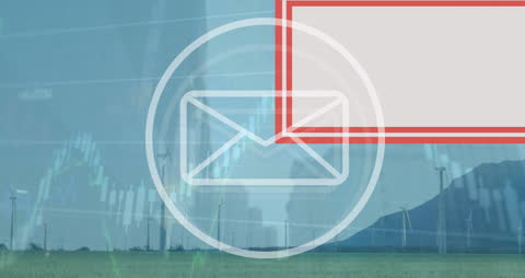 Digital Interface with Envelope Icon and Wind Turbines Integration