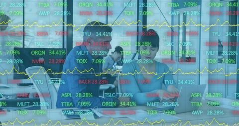 Stock Market Analytics with a Diverse Team in Modern Office