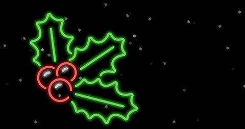 Neon Christmas Holly with Falling Snowflakes