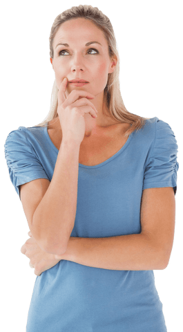 Thoughtful Woman in Blue Considering Ideas Transparent Background