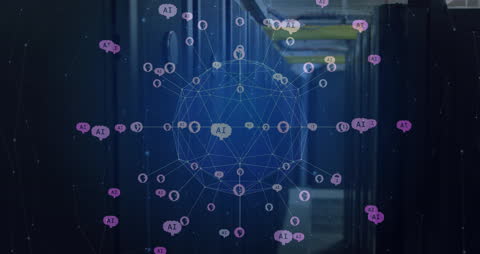 Digital Globe with AI Connections over Server Background