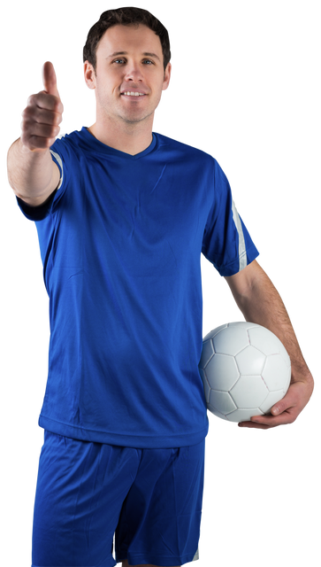 Smiling Football Player in Blue Kit with Ball on Transparent Background - Download Free Stock Videos Pikwizard.com