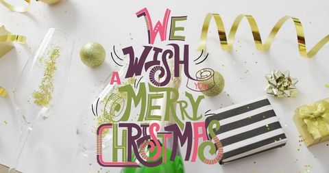 Festive christmas greeting amid golden decorations