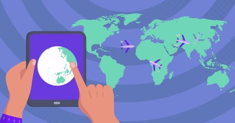 Global Travel Technology with Digital Maps and Airplanes - Download Free Stock Images Pikwizard.com