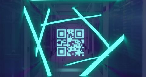 Futuristic QR Code and Neon Lines over Data Servers - Download Free Stock Images Pikwizard.com