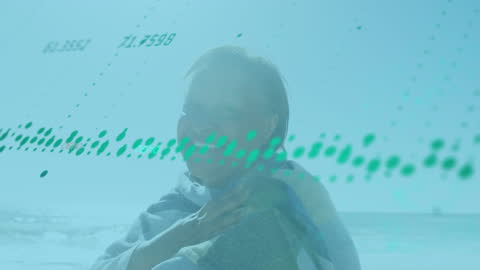 Data Processing Animation with Scenic Beach Backdrop