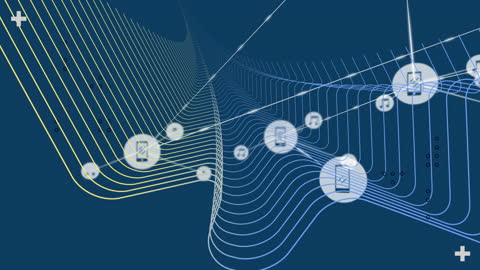 Abstract Digital Network with Data Icons on Blue Background