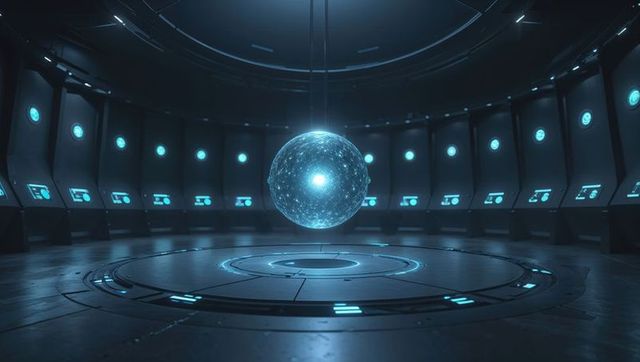 Spherical hologram in futuristic command center