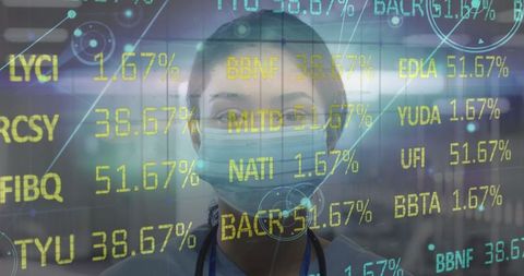 Nurse Analyzing Data Behind Futuristic Digital Display