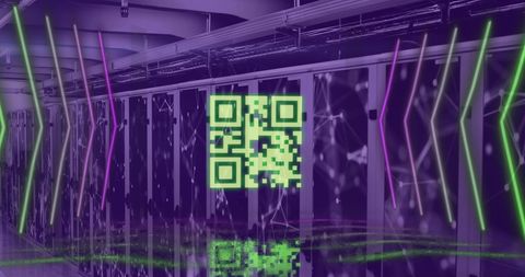Neon QR Code Innovation in Modern Data Center - Download Free Stock Images Pikwizard.com