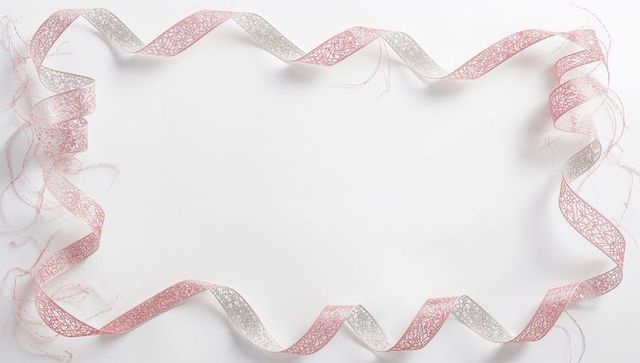 Delicate Pink and Silver Lace Ribbon Framing Clean White Space for Greeting Cards