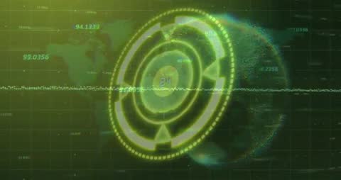 Futuristic HUD Display with Spinning Circle and Data Readouts