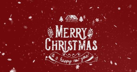 Festive Christmas and New Year Greeting Text on Red Background