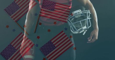 Football Player with Helmet in Patriotic Background Overlay