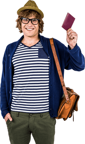 Smiling Modern Hipster Holding Transparent Leather Accessory - Download Free Stock Videos Pikwizard.com