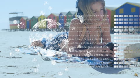 Family Enjoying Beach with Digital Overlay Concept