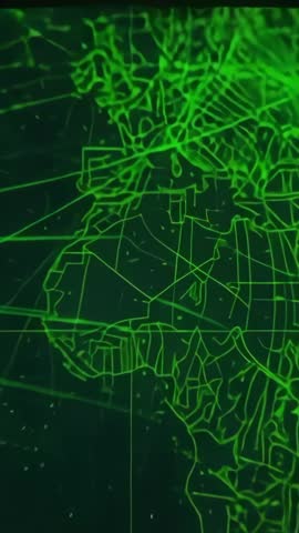 Vertical Wireframe Globe Pulsing Network Lines Zooming into Africa Grid