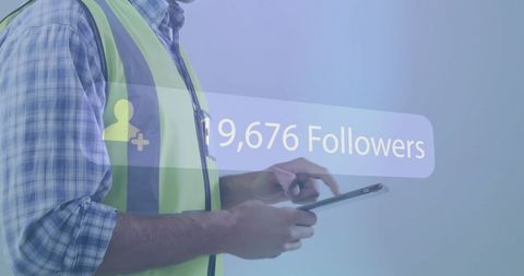 Construction Worker Engaging with Social Media Technology