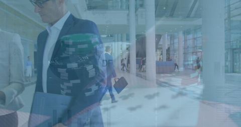 Diverse Professionals Walking and Digital Data Overlay