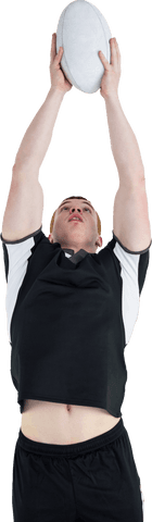 Athlete catching rugby ball transparent background