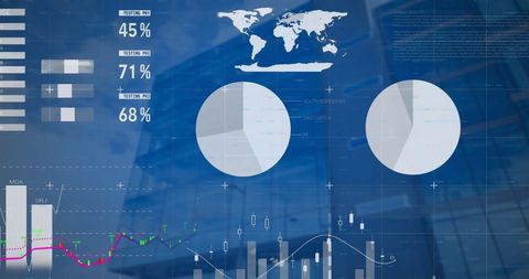 digital financial data overlays on office building - Download Free Stock Images Pikwizard.com