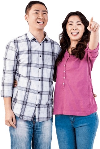 Asian Couple Smiling and Pointing with Transparent Background - Download Free Stock Videos Pikwizard.com