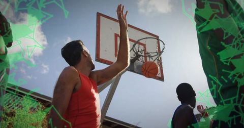 Outdoor Basketball Court Action: Shooting for the Hoop