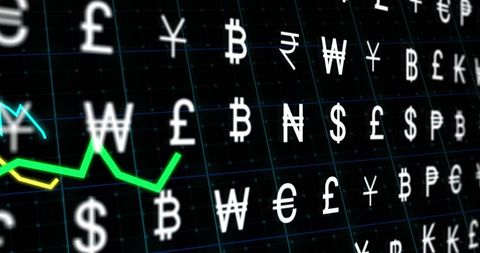 Currency Symbols on Financial Graph with Green Line - Download Free Stock Images Pikwizard.com