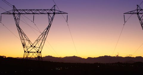 Sunset Silhouette of Power Lines Reflecting Energy Themes - Download Free Stock Images Pikwizard.com