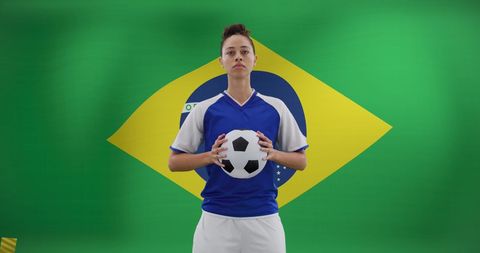 Female Soccer Player Against Brazilian Flag, Celebrating National Pride - Download Free Stock Images Pikwizard.com