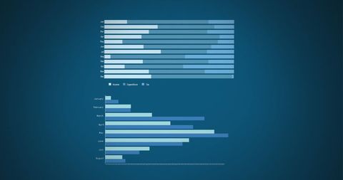 Modern data visualization with bar charts on blue background