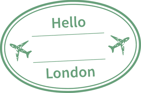 Oval Stamp with Hello London Text and Airplane on Transparent Background